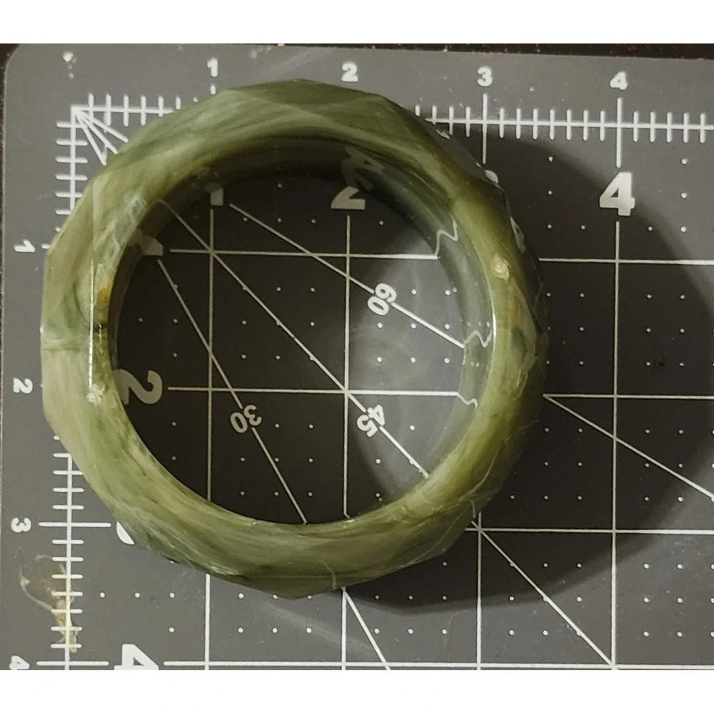 VTG Marbled Olive Green Faceted Chunky Bangle Bracelet 1in Wide Size 6 3/4" - Picture 6 of 8